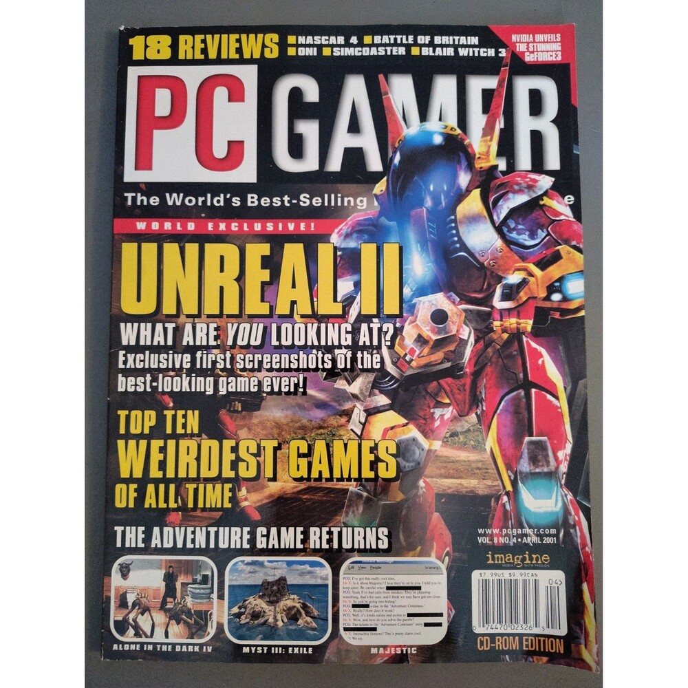 PC Gamer Magazine April 2001 Unreal II Cover Vol 8 No 4 Myst III Alone In...